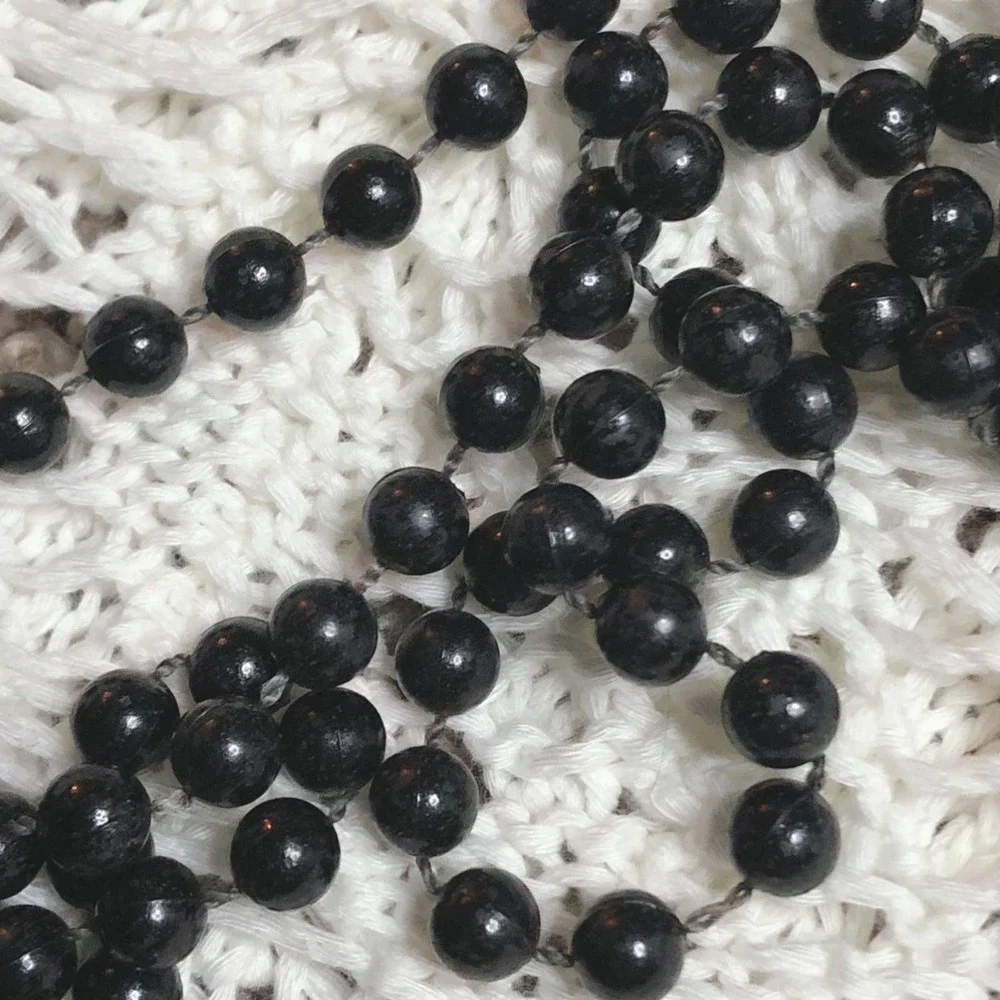 Vintage Costume Jewelry Black Beaded Plastic Long Necklace - Picture 5 of 6